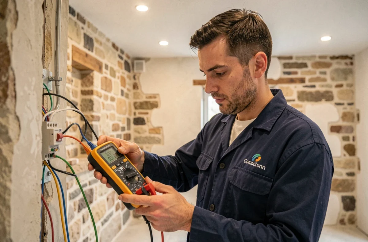 Arts Elec, spécialiste électricité réalisant un diagnostic dans un appartement rénové à Rouen