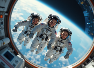 Les astronautes attendus à bord de l’ISS en 2025 Groupe d'astronautes dans la station spatiale en 2025