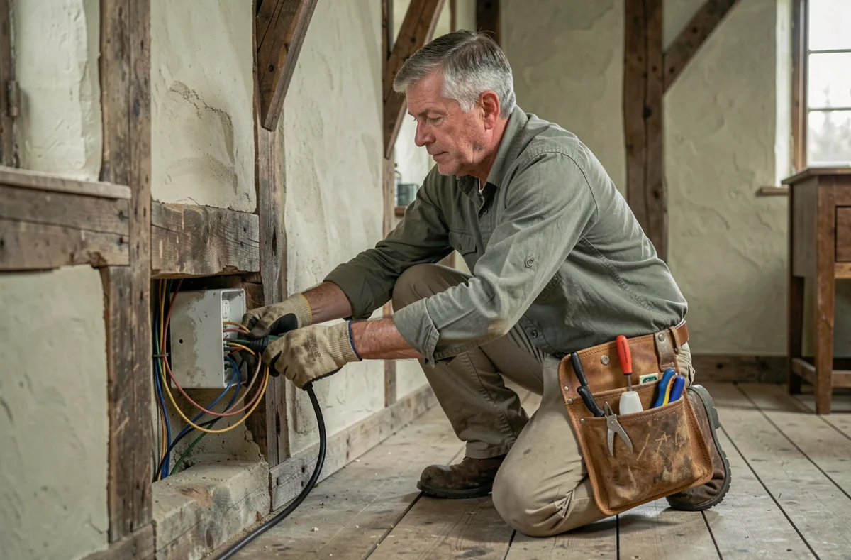 Cannaert Hervé, artisan électricien indépendant travaillant dans une maison normande traditionnelle