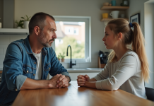Familles recomposées : les inconvénients à connaître ! Un homme et une adolescente en conflit dans une cuisine moderne