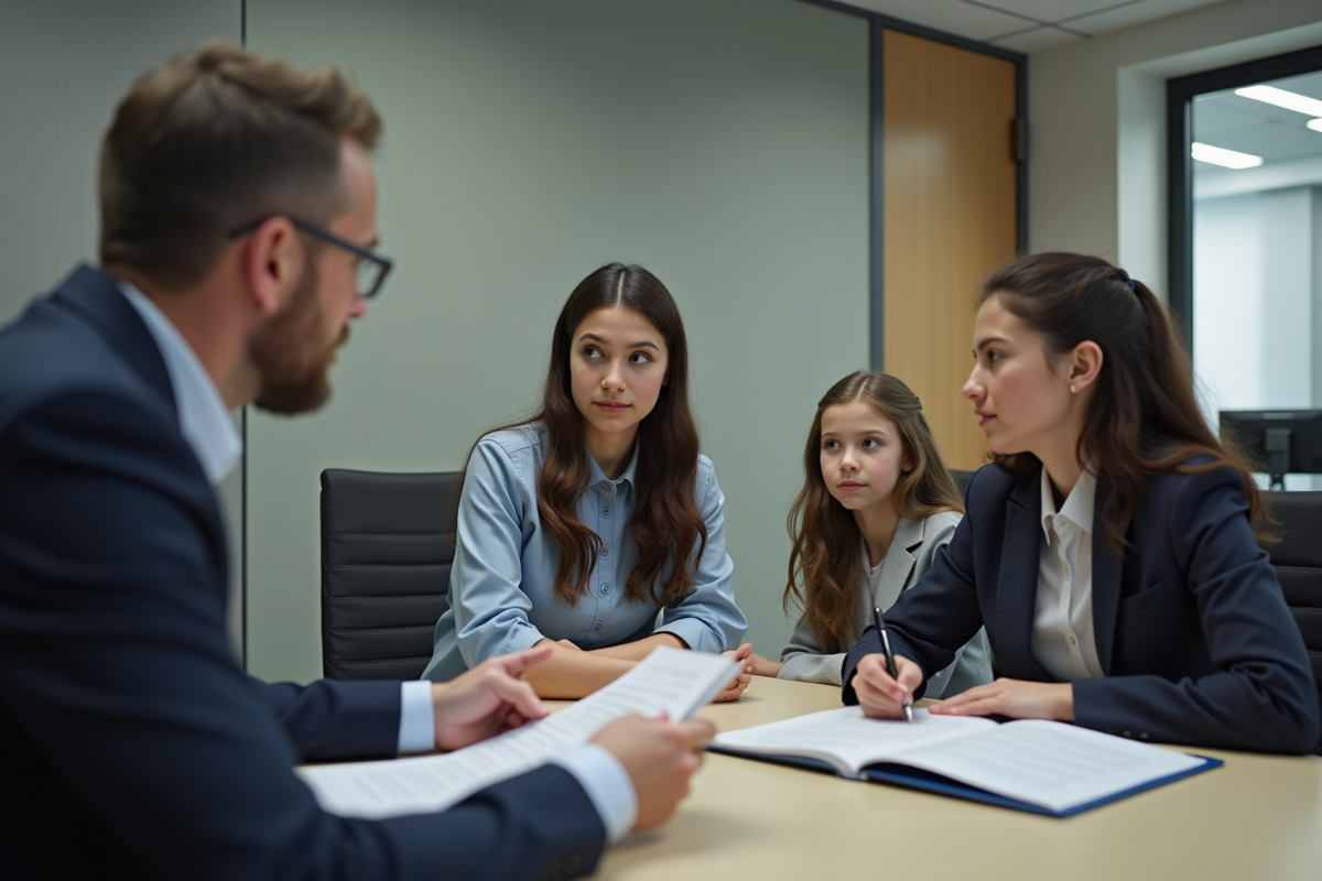 Une femme et une adolescente écoutant un professionnel en bureau