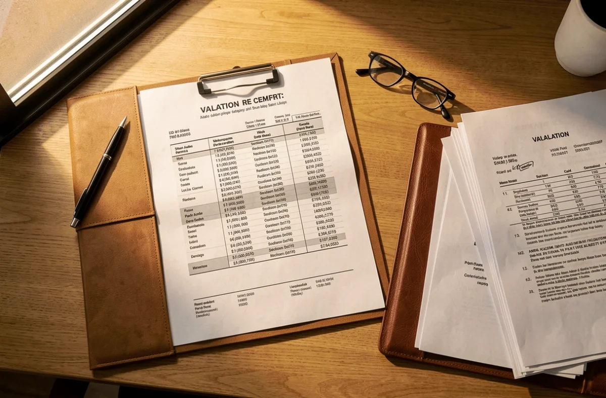 Dossier et rapport d'expertise posés sur un bureau