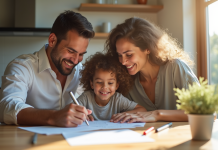 Famille recomposée partageant un moment à la cuisine