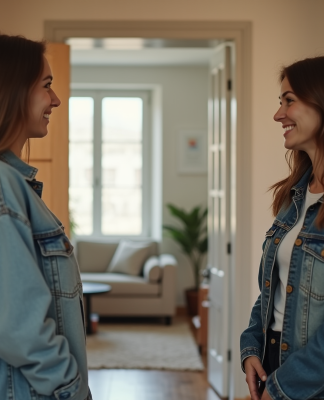 Femme accueillante saluant une jeune femme à l'entrée