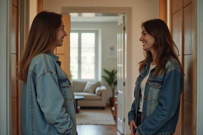 Femme accueillante saluant une jeune femme à l'entrée