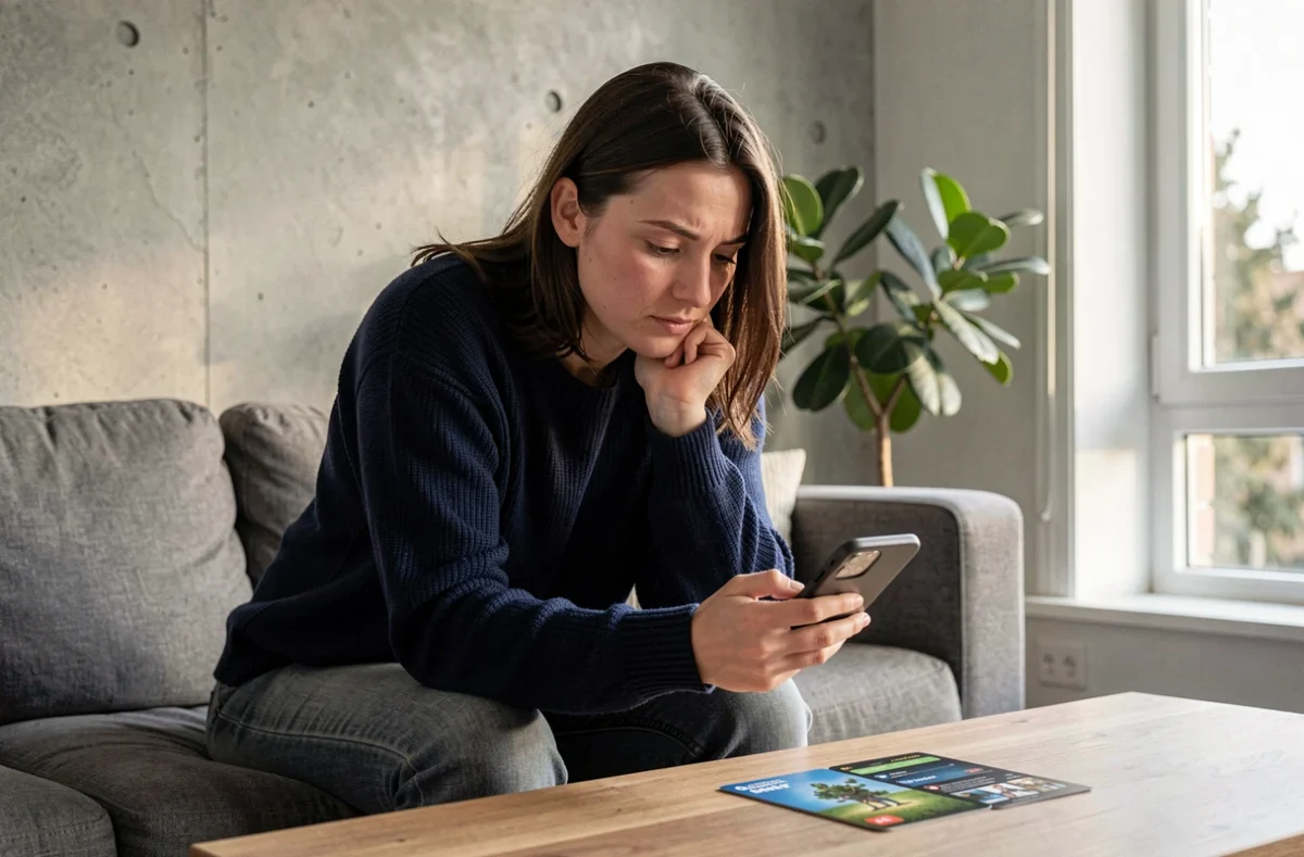 Femme analysant son inventaire de jeu sur smartphone avant de décider d'utiliser ou garder son code rare Last Stand
