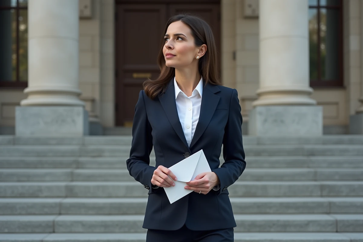 Femme professionnelle devant un bâtiment officiel