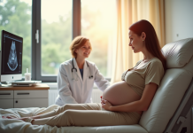 Femme enceinte lors d'une échographie dans une clinique moderne