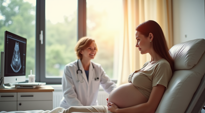 Femme enceinte lors d'une échographie dans une clinique moderne