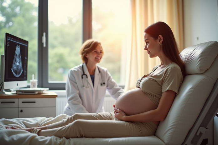 Femme enceinte lors d'une échographie dans une clinique moderne