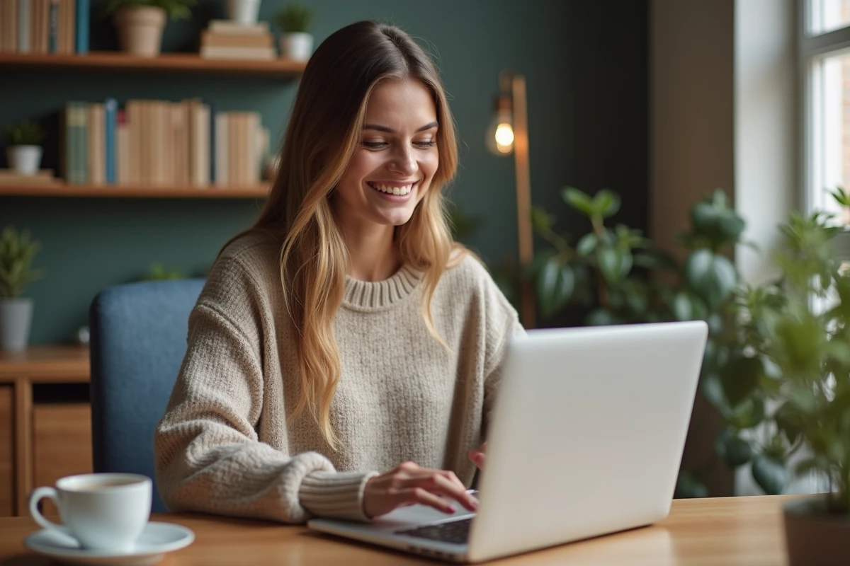 Jeune femme souriante vérifiant ses points de récompense