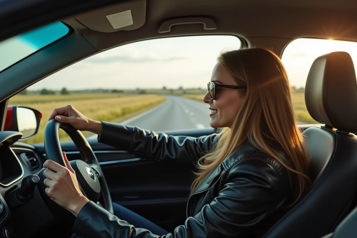 Femme souriante au volant d