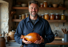 Zoom sur le meilleur producteur de foie gras : critères de qualité et sélections incontournables Paysans français tenant un foie gras avec fierté dans une cuisine rustique