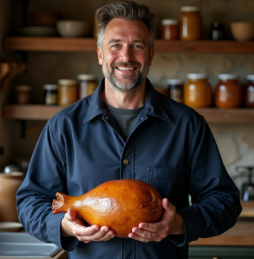 Zoom sur le meilleur producteur de foie gras : critères de qualité et sélections incontournables Paysans français tenant un foie gras avec fierté dans une cuisine rustique