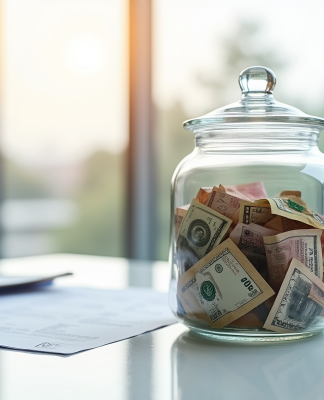 Globe rempli de monnaies diverses sur un bureau lumineux