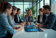 Transformation numérique : enjeux et impact sur les entreprises Groupe de professionnels autour d'une table numérique