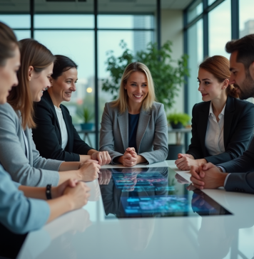 Transformation numérique : enjeux et impact sur les entreprises Groupe de professionnels autour d'une table numérique