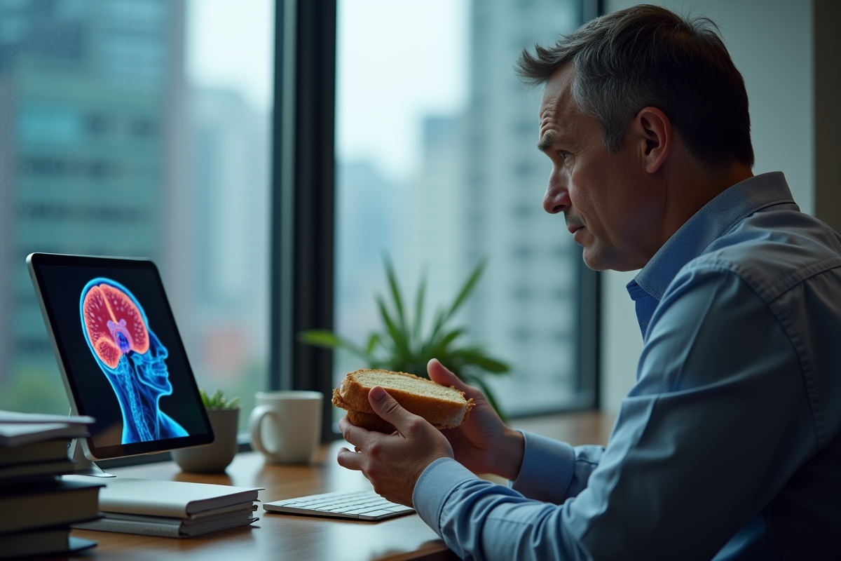 Homme regardant un scan cerebral sur une tablette