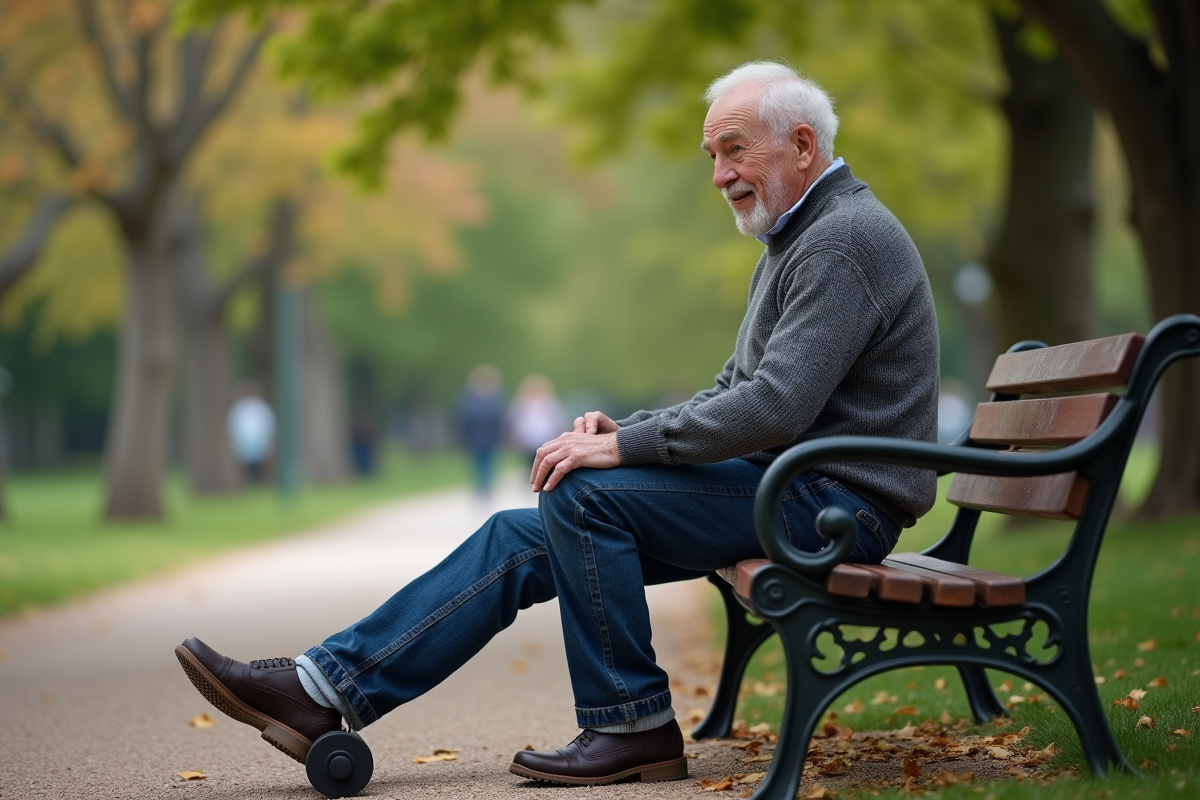 Homme âgé utilisant un rouleau de mousse dans un parc