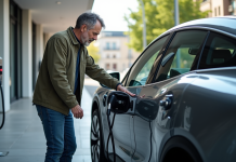 Voitures à hydrogène : futur technologique ou impasse écologique ? Ingénieur homme examine moteur d'une voiture hydrogene en ville
