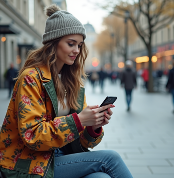 Mode : l’influence des médias sur les tendances vestimentaires Jeune femme en streetwear tendance sur un banc urbain