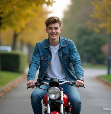 Conseils pour bien débuter avec une moto Dax 50 Jeune homme souriant sur une moto Dax 50 en extérieur