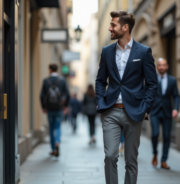 Bien habillé : Comment savoir si votre tenue est réussie ? Jeune homme confiant dans la ville regardant son reflet