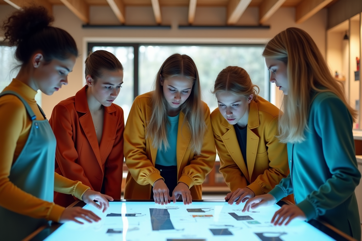 Groupe d adolescents en vêtements modulables en classe moderne