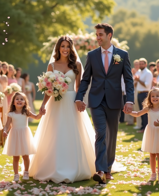 Cérémonie de mariage en plein air avec couple heureux