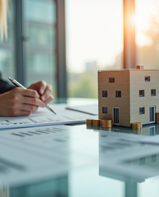 Deux professionnels en réunion analysant des documents immobiliers