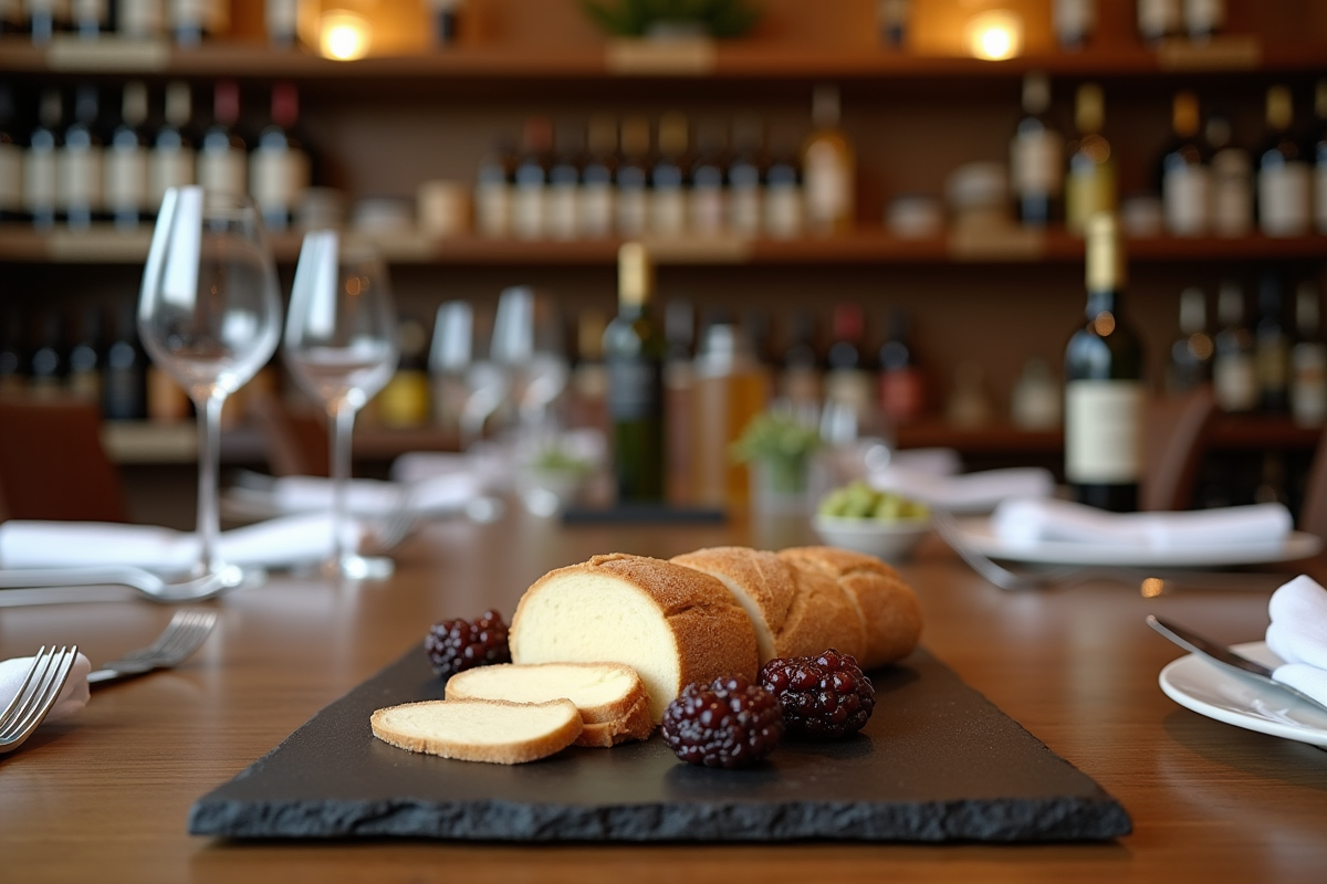Table élégante avec foie gras tranché et pain artisanal pour dégustation