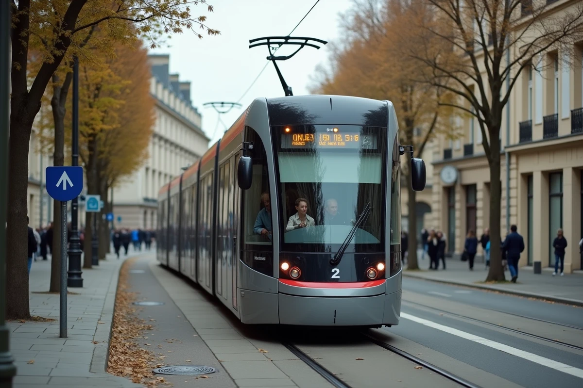 Tram de la ligne 2 de Nantes à l'arrêt en cas de panne sur la voie urbaine
