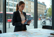 Mobilité dans la planification des transports : définition, enjeux et solutions Jeune femme urbaniste dans un bureau moderne