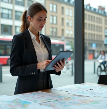 Mobilité dans la planification des transports : définition, enjeux et solutions Jeune femme urbaniste dans un bureau moderne