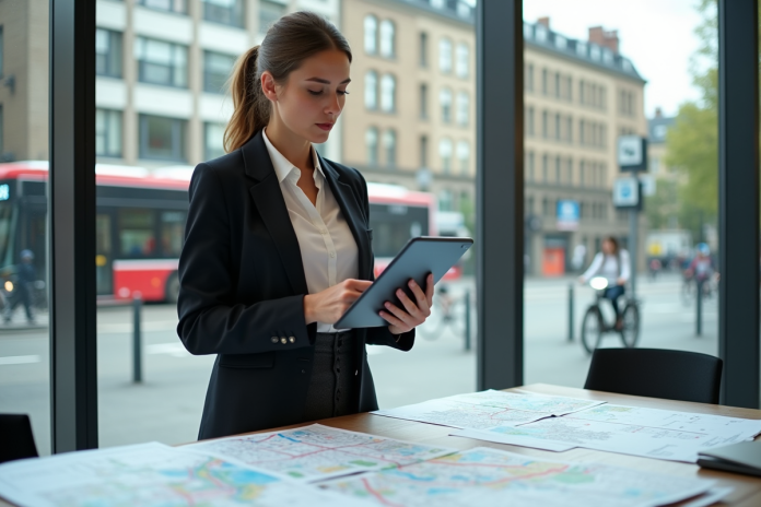 Jeune femme urbaniste dans un bureau moderne